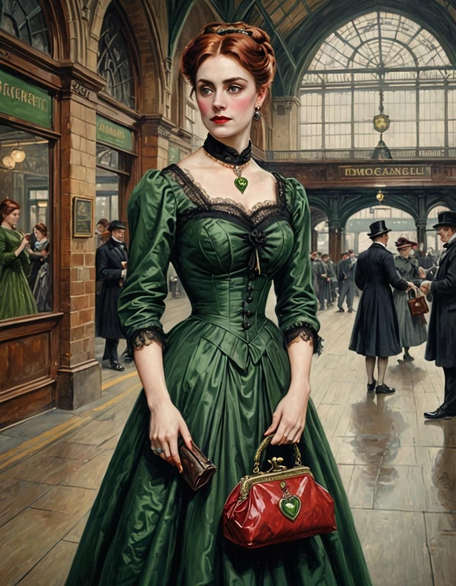 Victorian Woman Awaiting Companion at Train Station