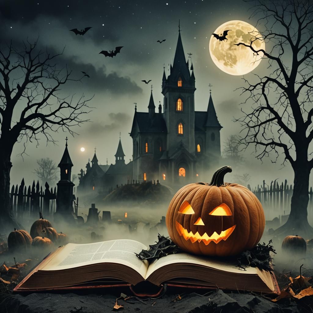 Gothic Surrealism: Graveyard Book Under Starry Sky