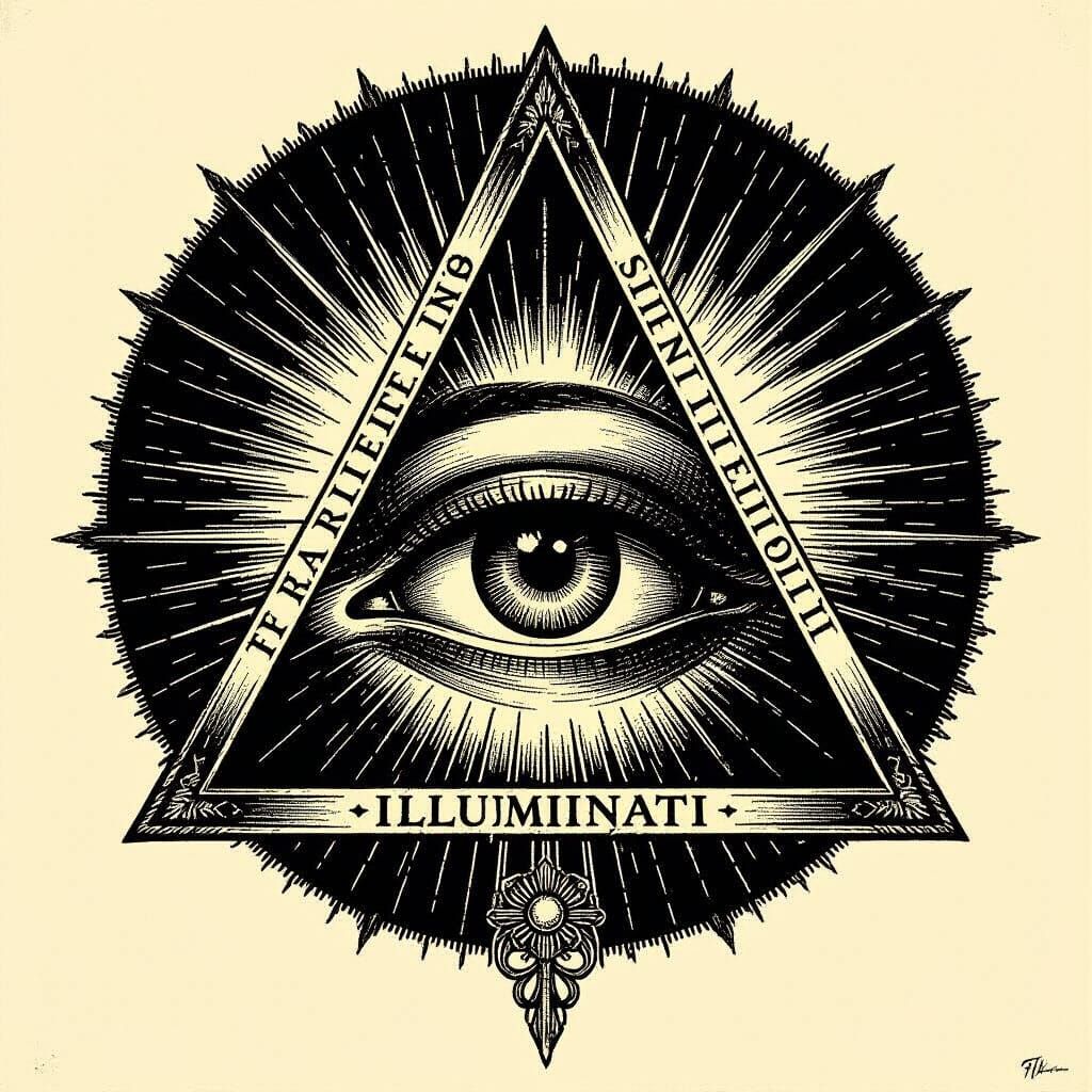 All-Seeing Eye Triangle Symbolizing Illuminati in Chiaroscur...