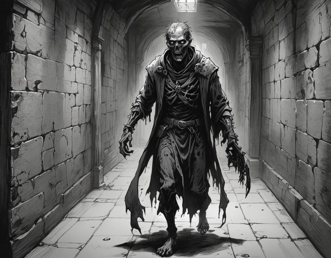 Zombie Regeneration Sketch in Medieval Dungeon