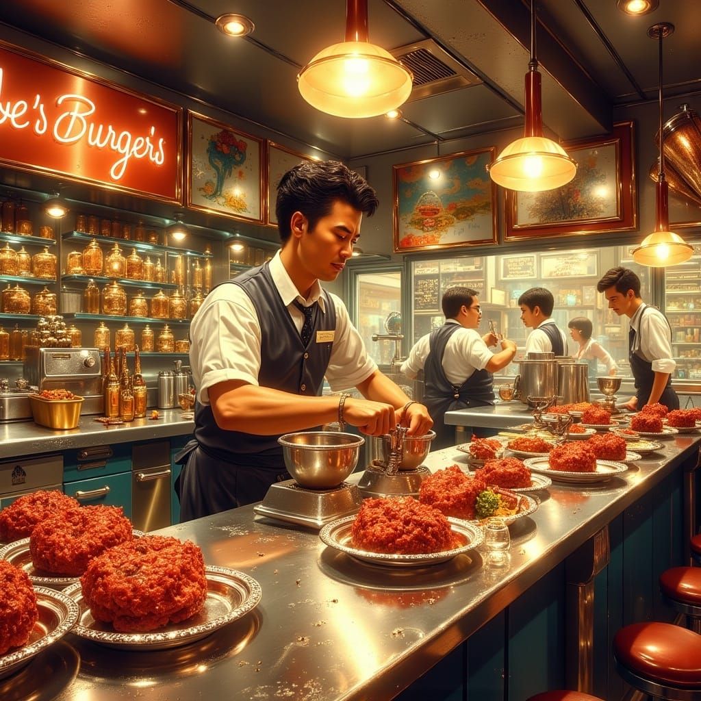 <lora:Exquisite Flux:1.0> Bob's burgers,Grinding burgers