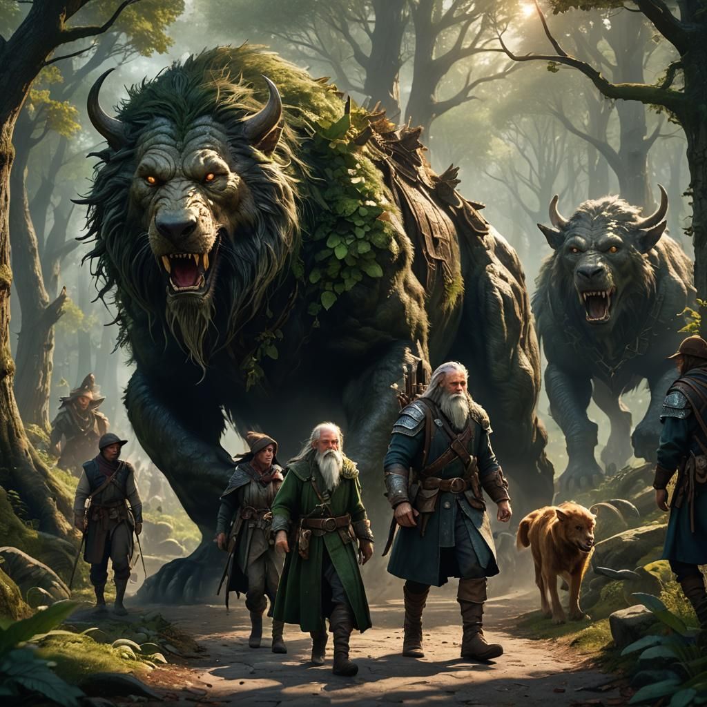 Elven Ranger Guides Folk Past Sleeping Beast