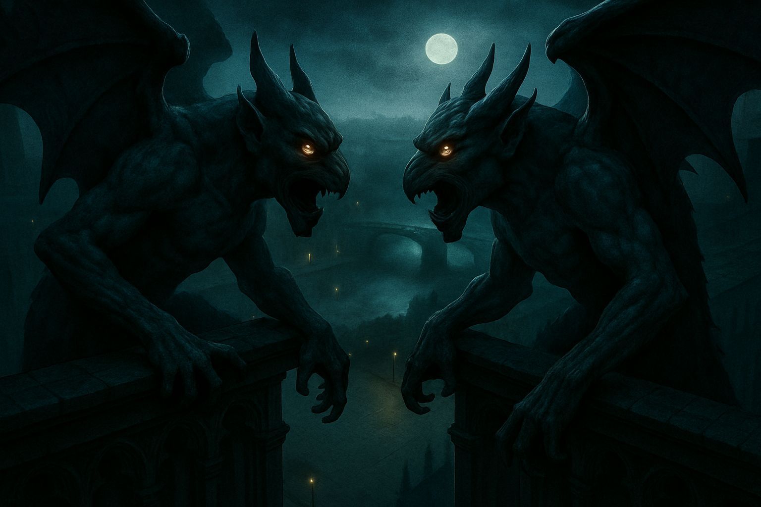 Gargoyles Defying Each Other on Notre Dame Roof