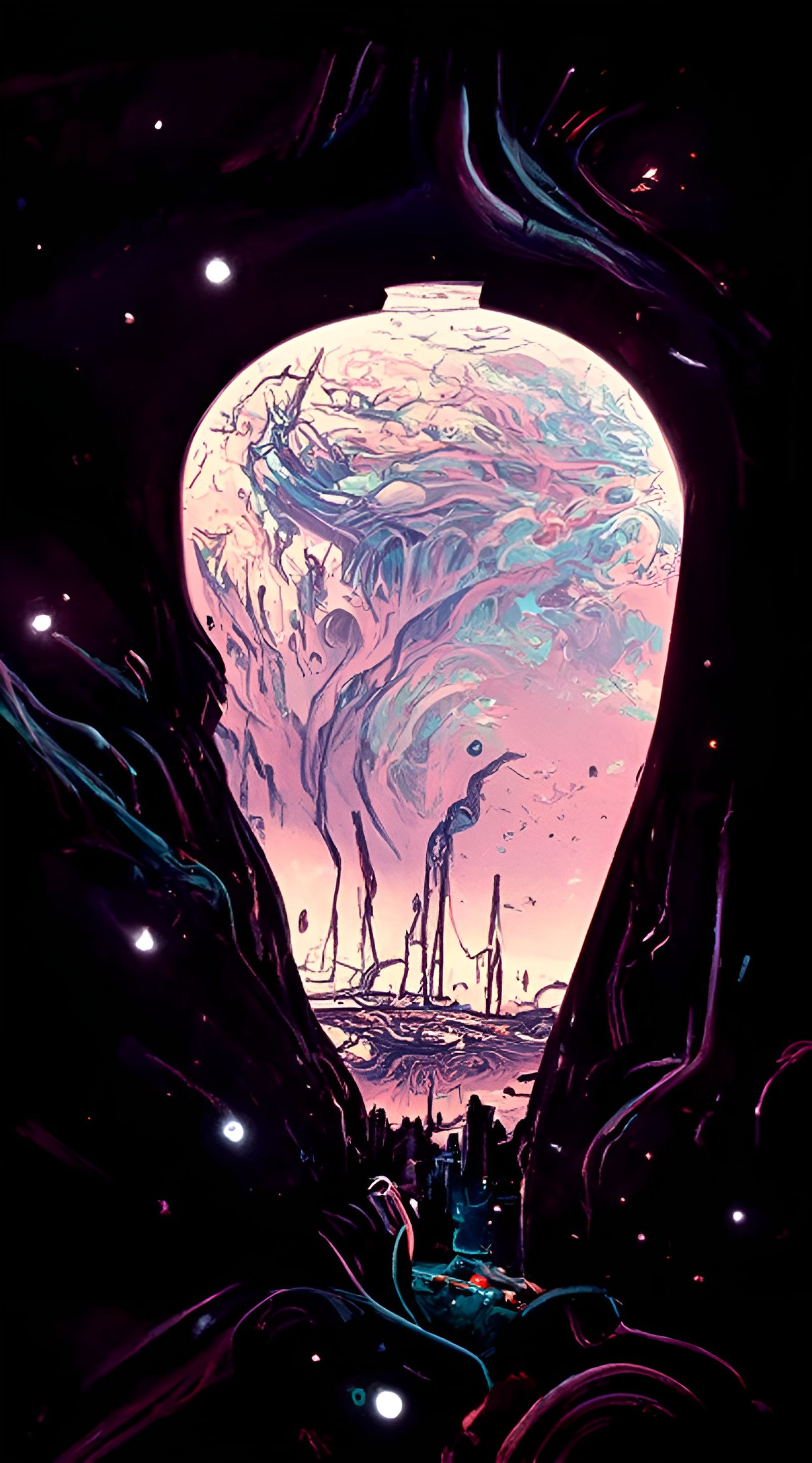 Dreamlike Cosmic Landscape in Expressionist Style