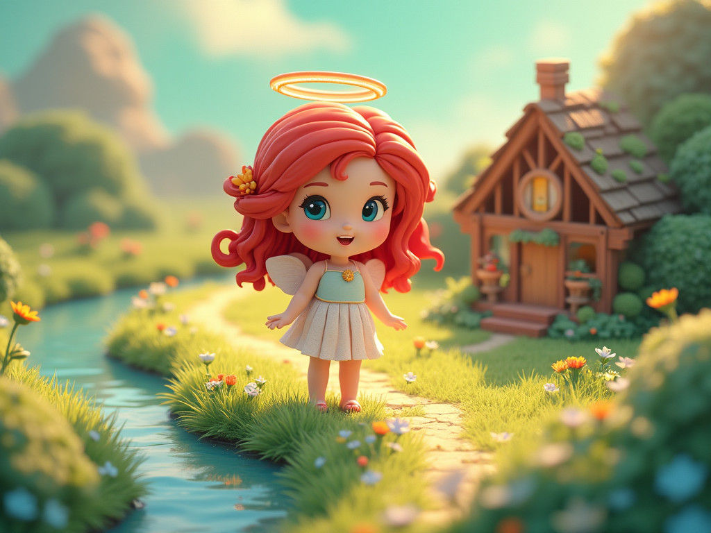 Angelic Valkyrie in Countryside, 3D Isometric View