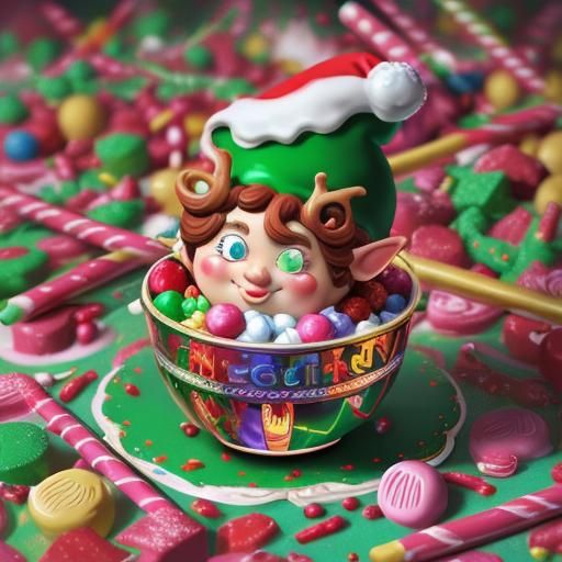 Whimsical Christmas Elf in Candy Art Style