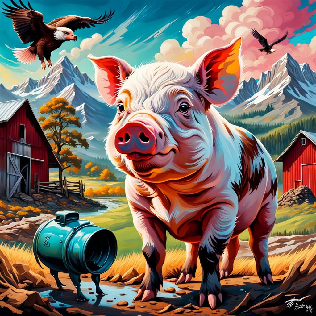 Baby Pig Portrait in Graffiti Art Style