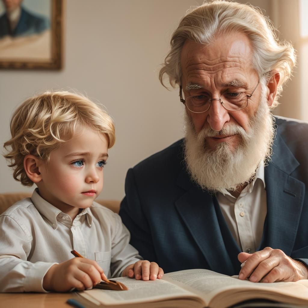 Boy and Grandfather Reading, Fantasy Concept Art
