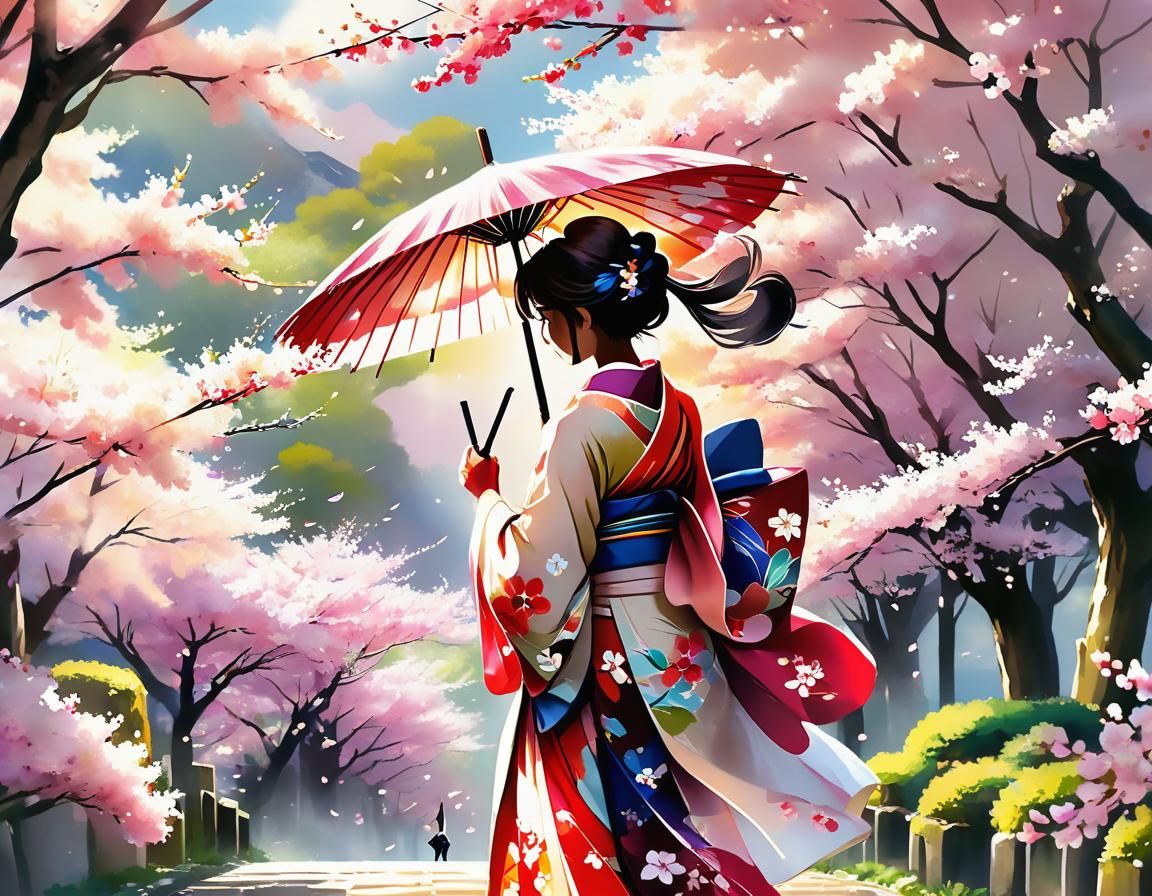 Surreal Cherry Blossom Beauty in Studio Ghibli Style