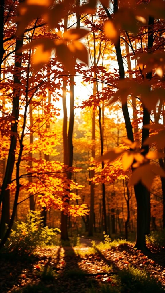 Autumn Forest Bathed in Warm Golden Light