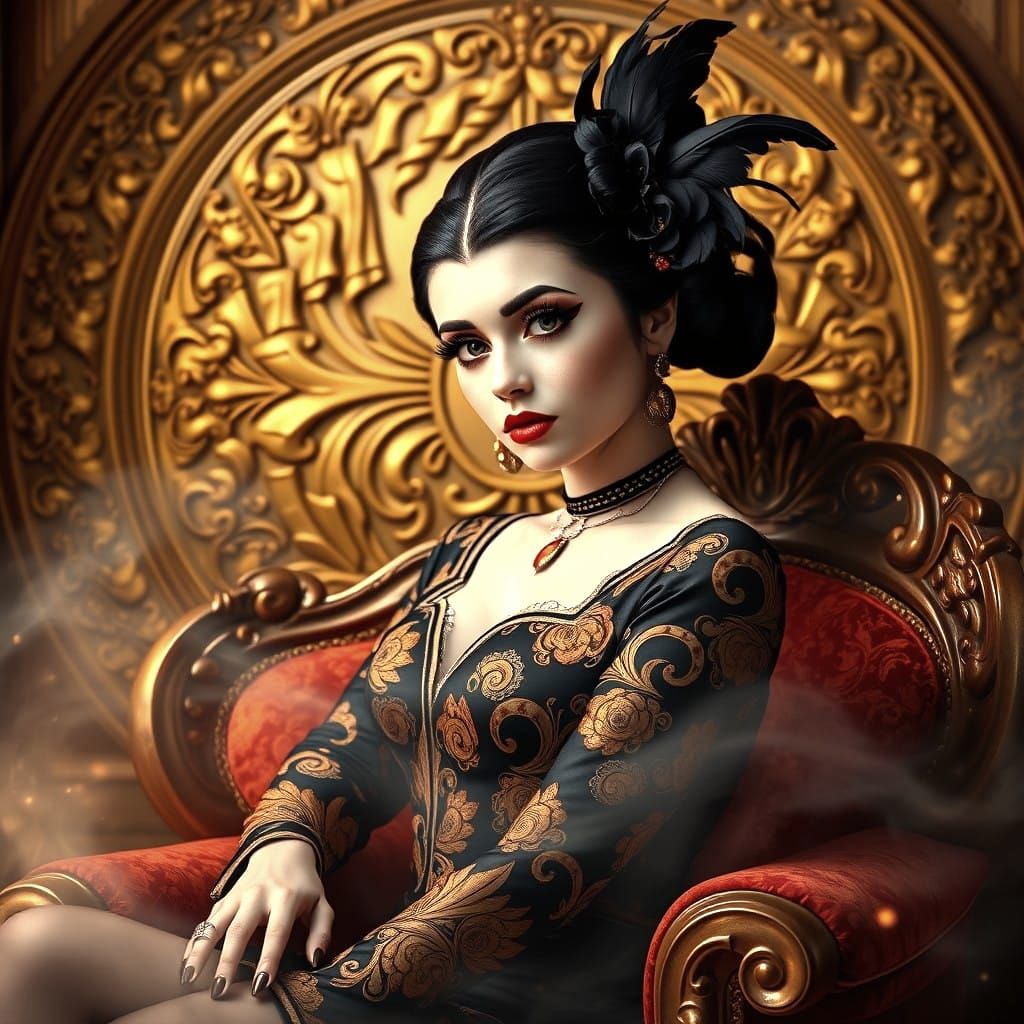Ethereal Fantasy Portrait in Baroque and Art Nouveau Style