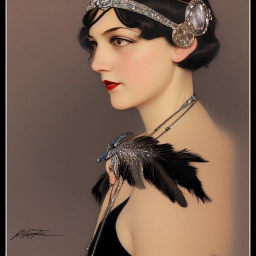 Flapper Girl Portrait in Art Nouveau Style