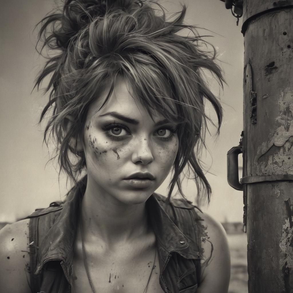 Surreal Diesel-Punk Pin-Up Girl in Post-Apocalyptic Wastelan...