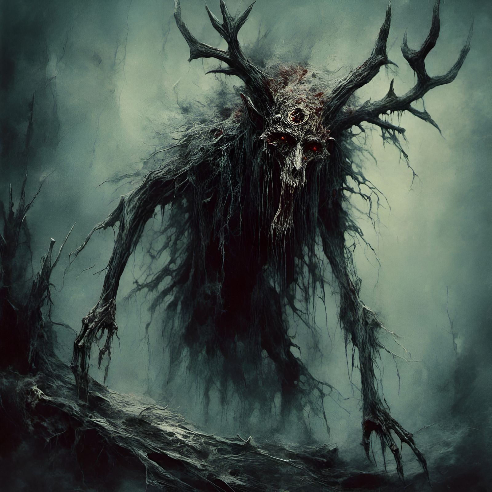 Native American Wendigo Witch in Creepy Magazine Style