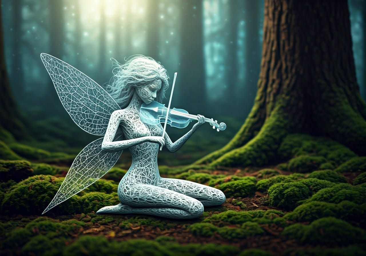 Ethereal Fairy Conjures Music in Misty Glade