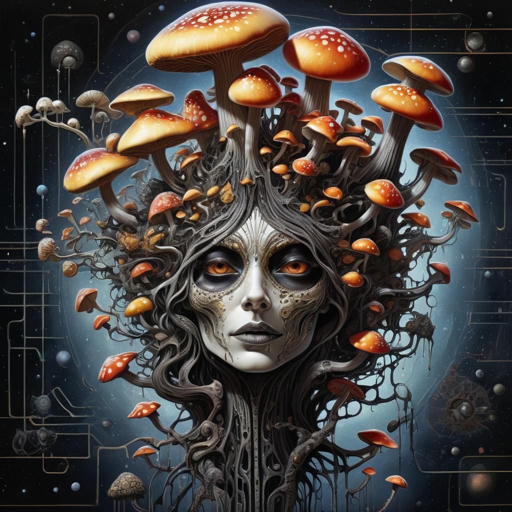 Cosmic Fungi Girl in Vibrant Comic Art Style