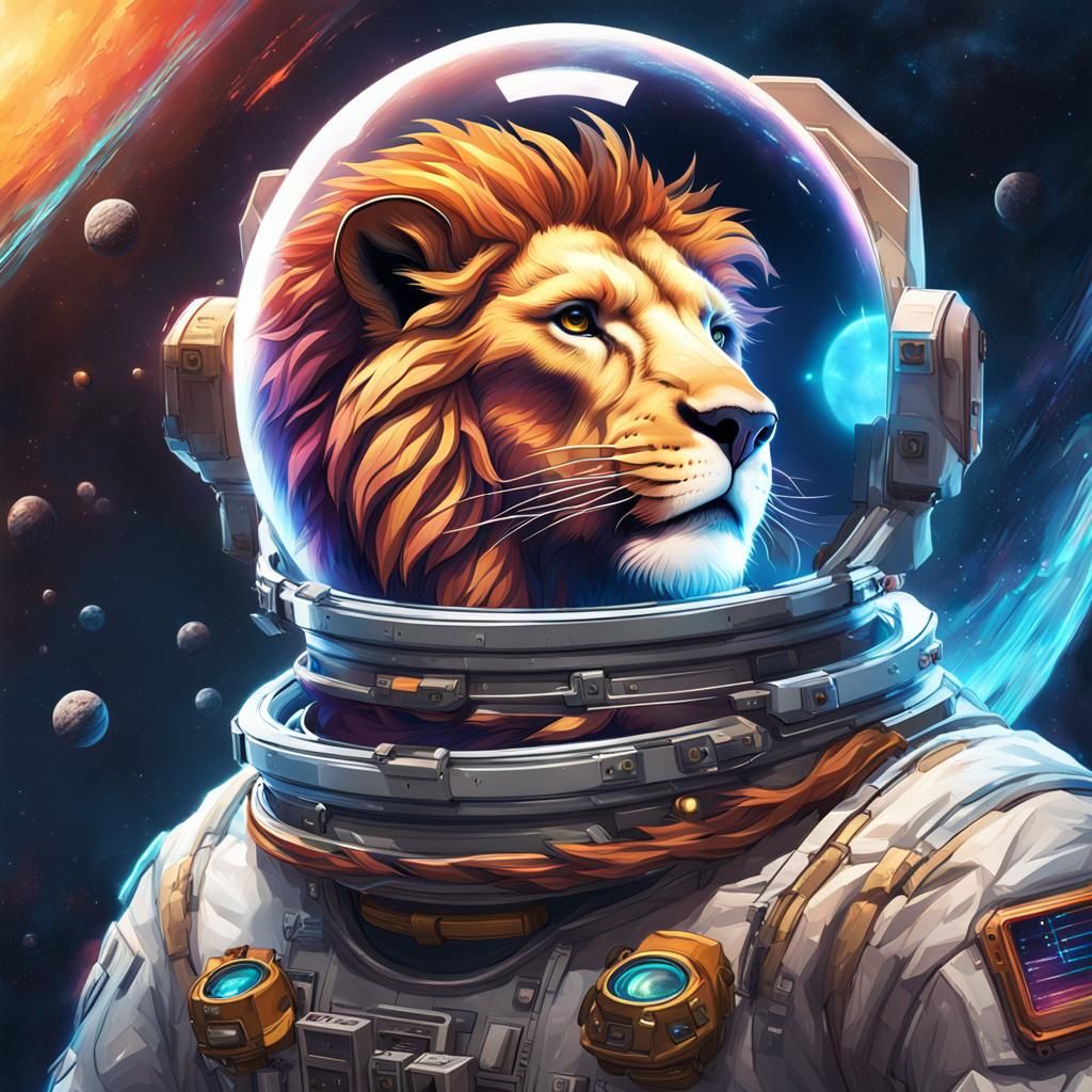 Lion in Spacesuit: Hyperdetailed Portrait