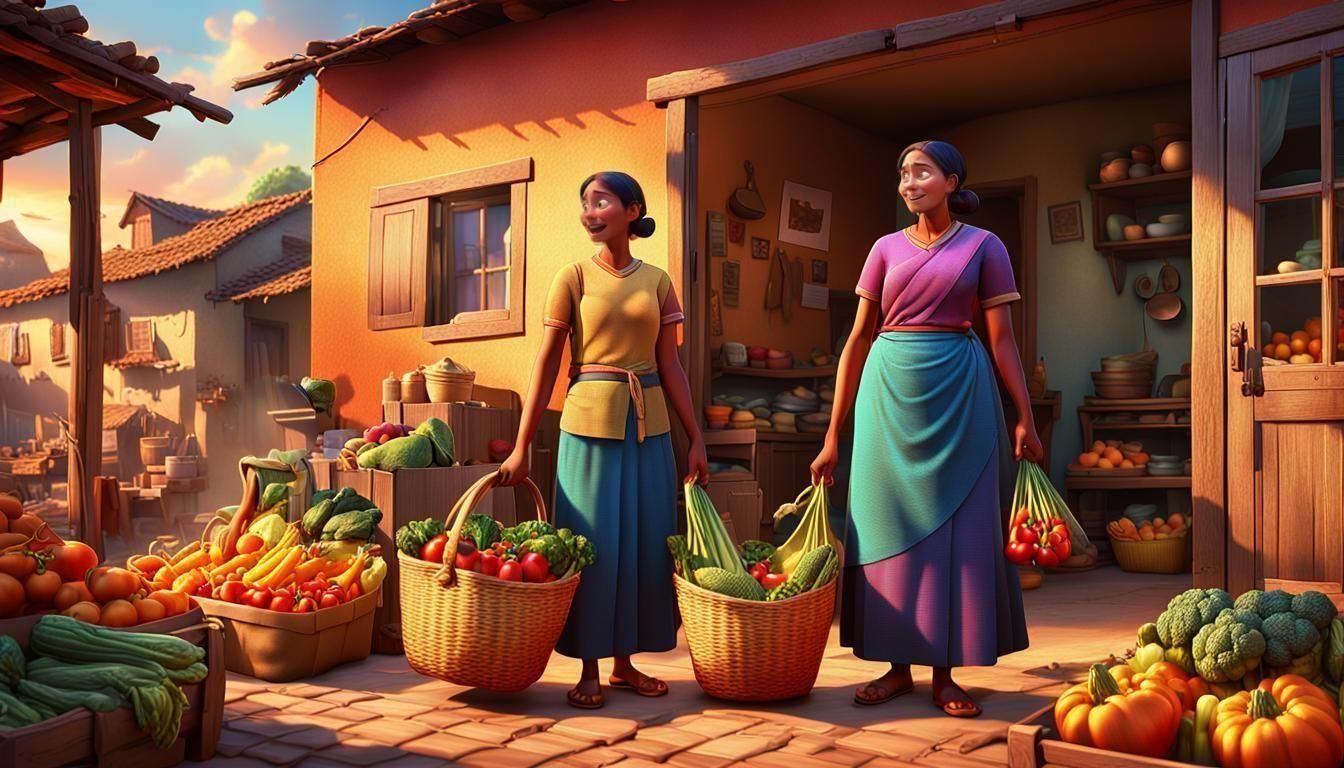 Mother and Son's Joyful Vegetable Shopping