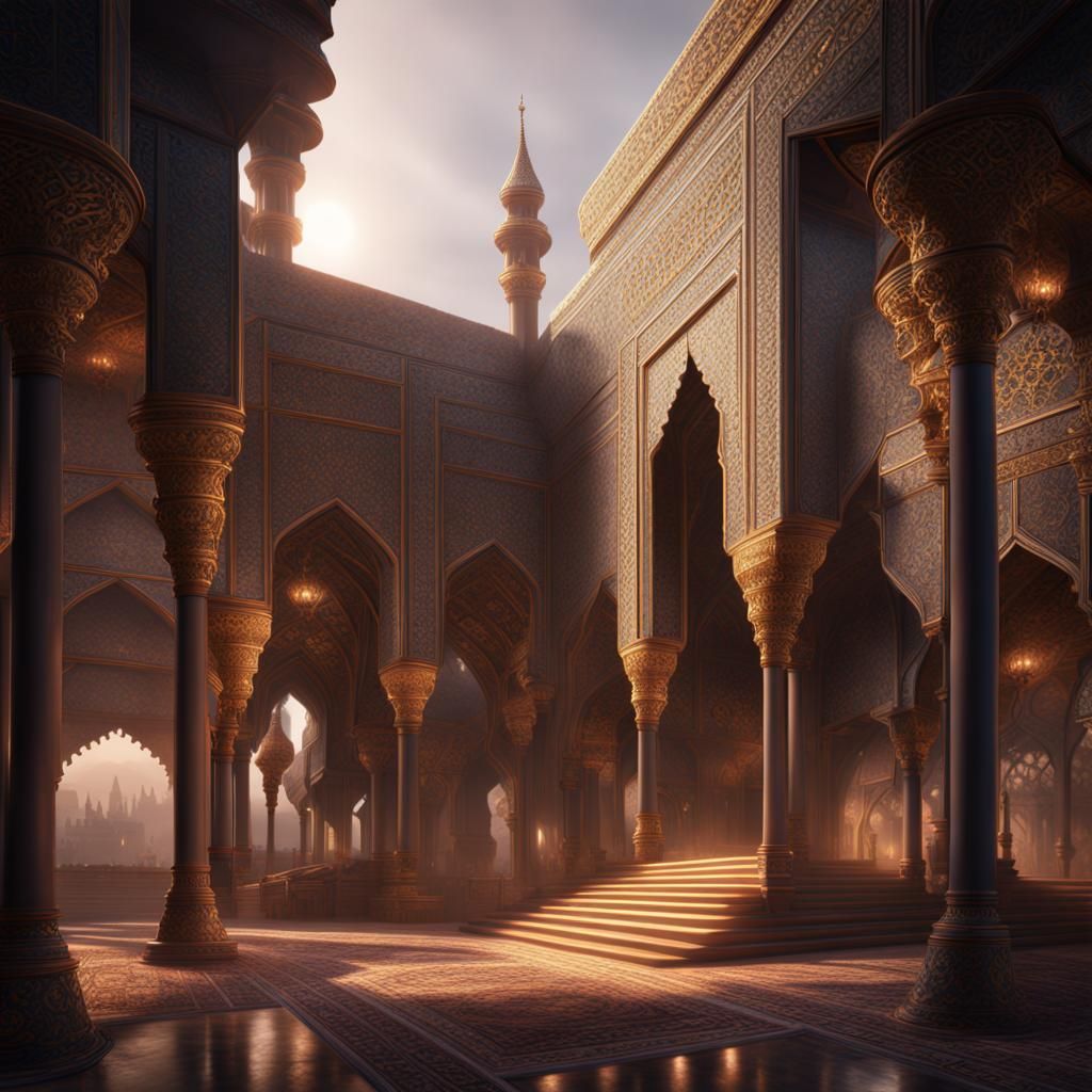 Islamic Dua: Detailed Matte Painting in Deep Color