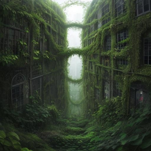 City Overgrown with Vines and Moss