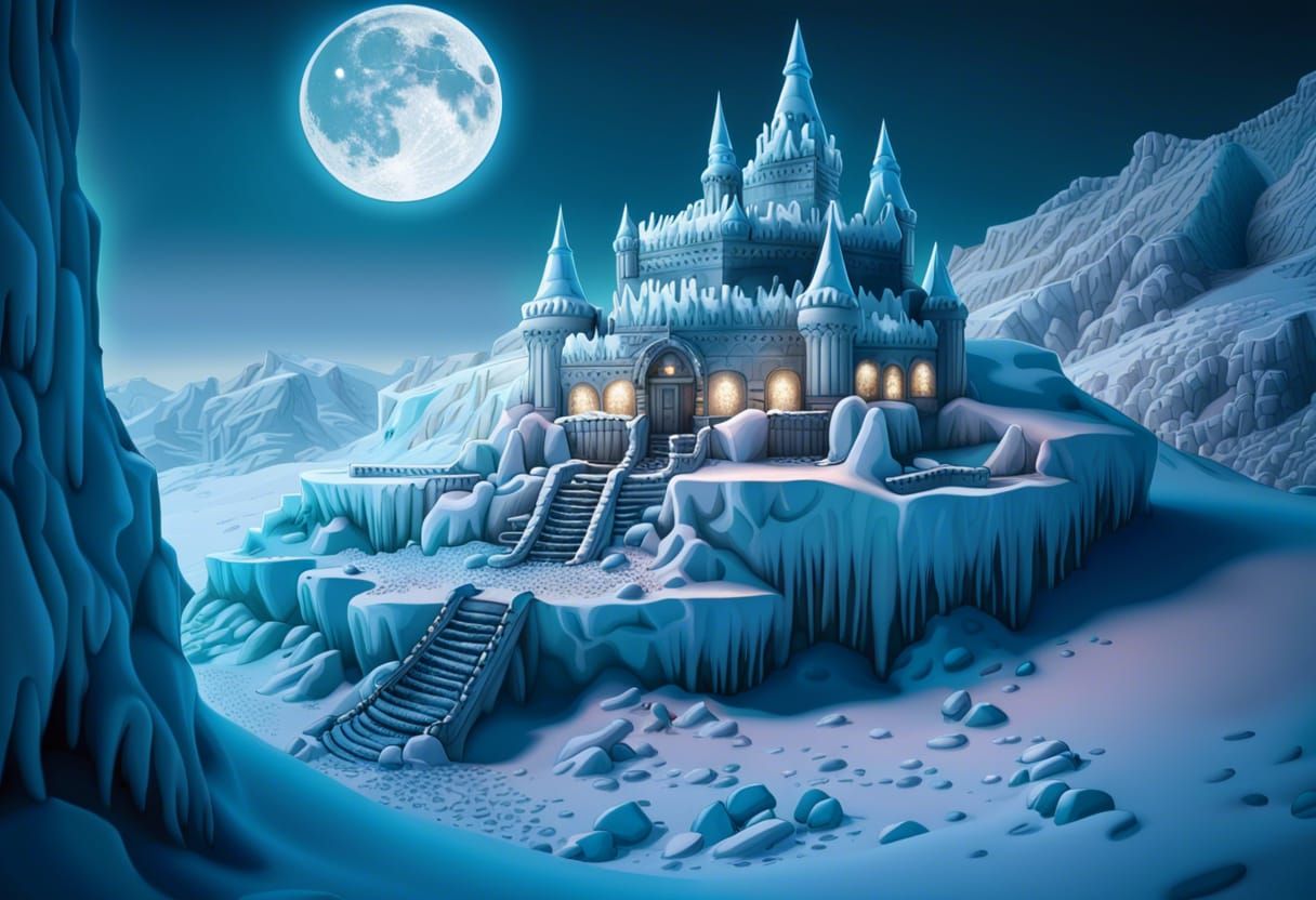 Detailed Snow Fort on Glacier Landscape in Winter Wonderland