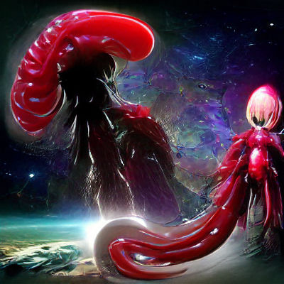 Cosmic Red Tentacle Alien in Anime Style