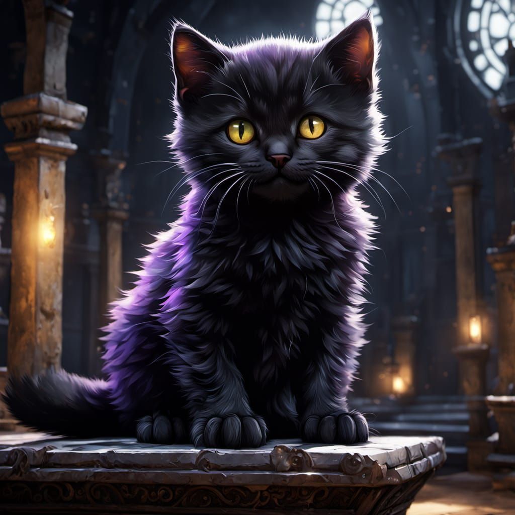 Kitten on Throne: Dark Fantasy Concept Art