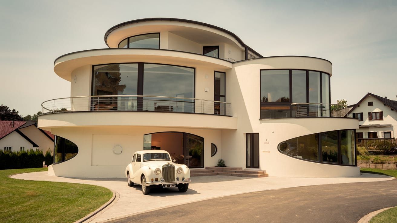 Modern Circular House with Vintage Car