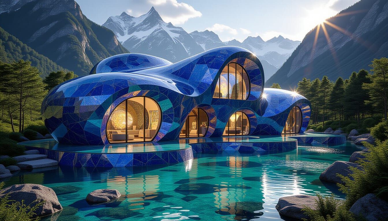 Gemstone House in Valley with Crystalline River