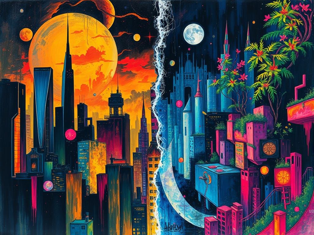 City Divided: Cyberpunk Dystopia Meets Sci-Fi Expressionism
