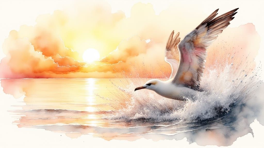 Albatross Ascending: Watercolour and Ink Drawing