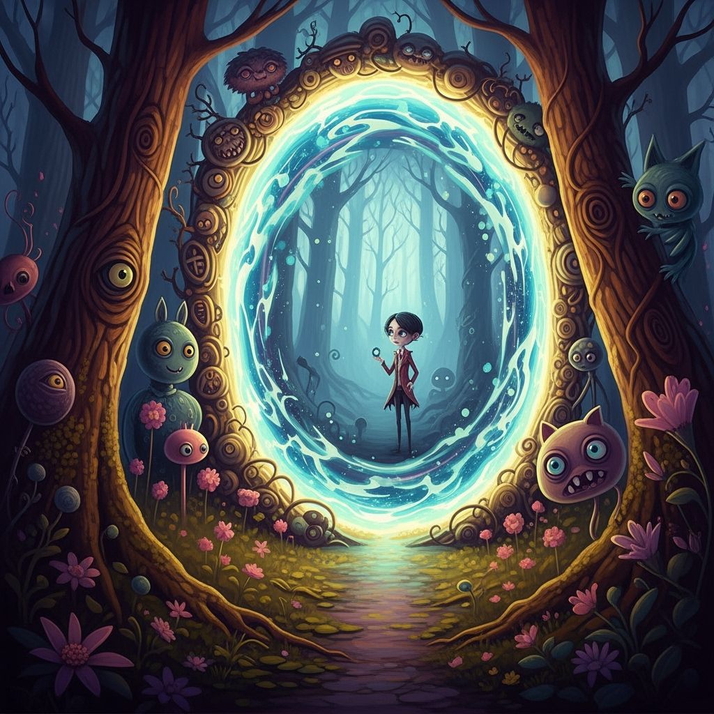 Mysterious Portal in Ancient Forest, Fantasy Concept Art