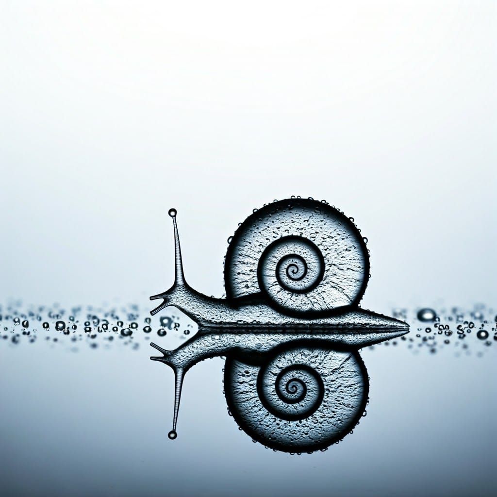 Sleek Minimalistic Snail Silhouette in Dew Drops