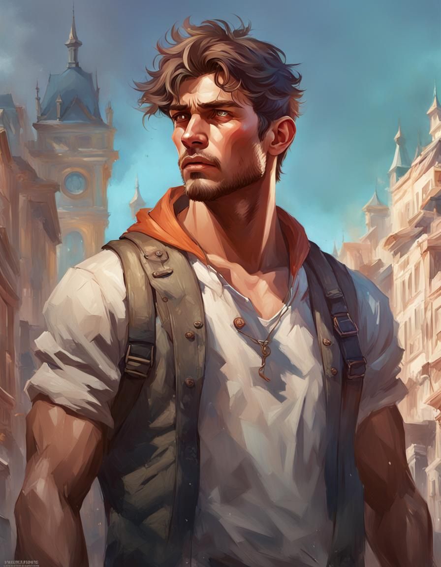 Upset Young Man Portrait in Hyperdetailed Digital Art