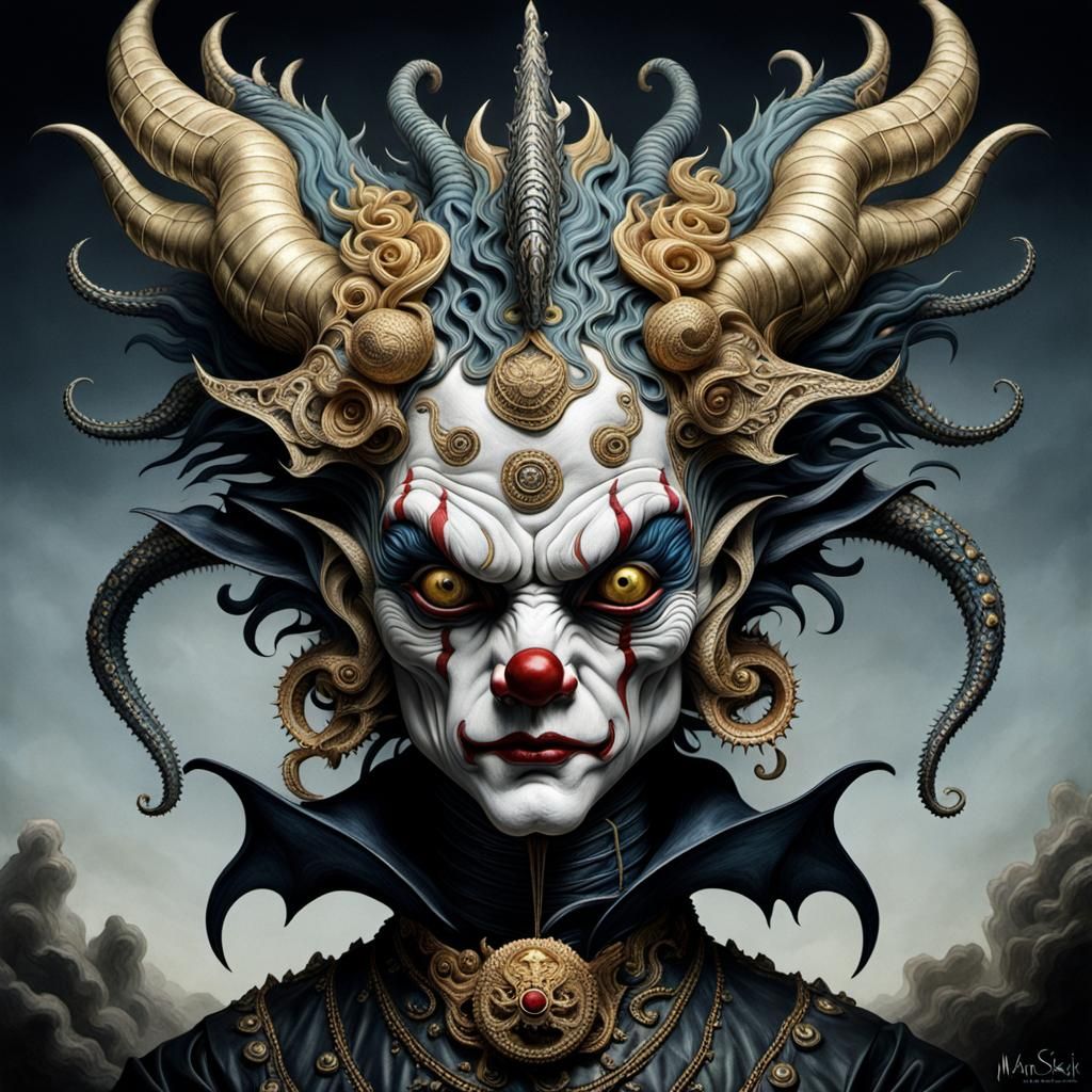Surreal Clown Dragon Head in Baroque Style