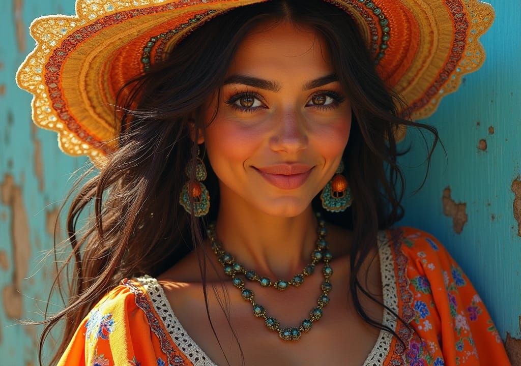 Bohemian Gypsy Woman Portrait in Oil Painting Style