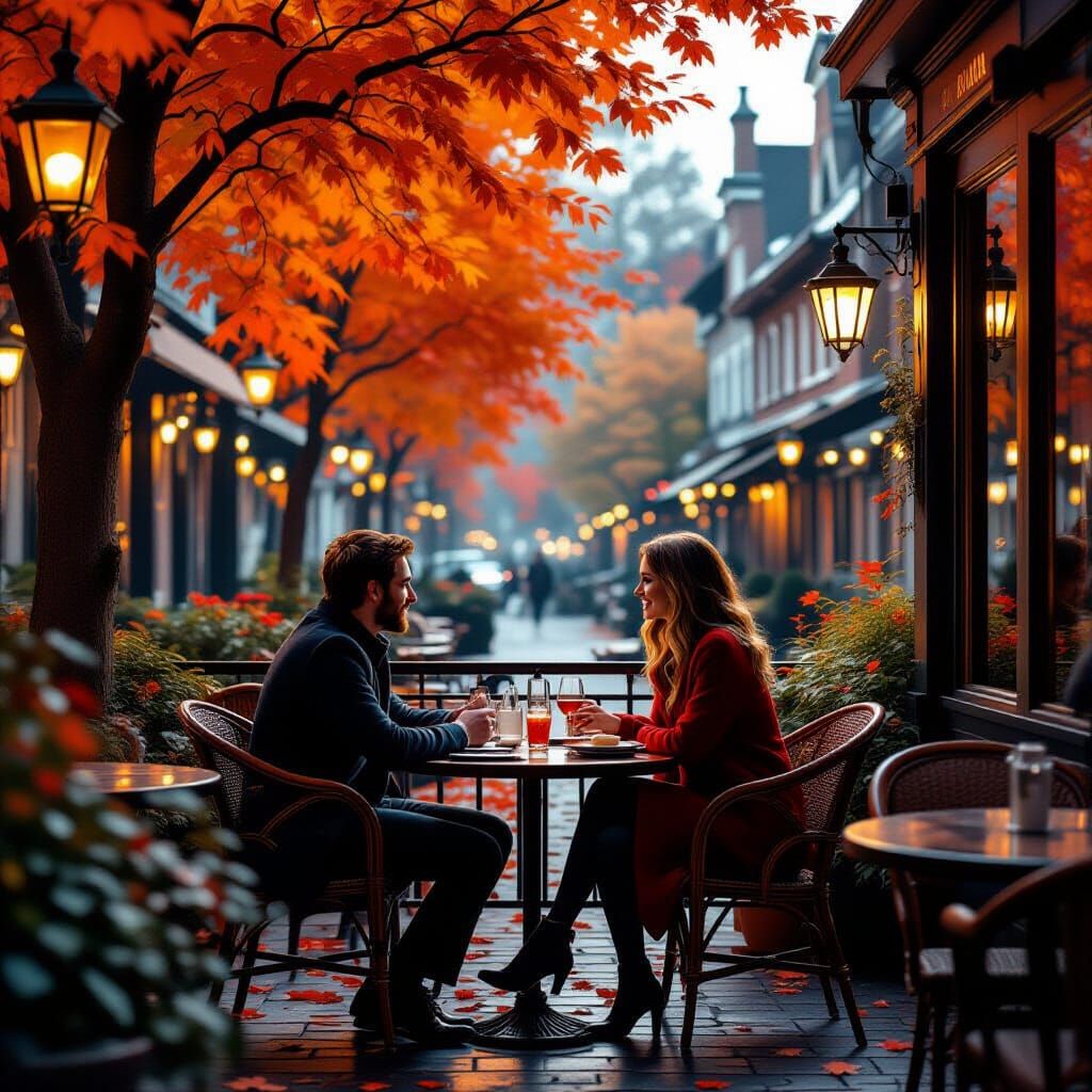 Romantic Autumn Date Night, Digital Landscape Painting