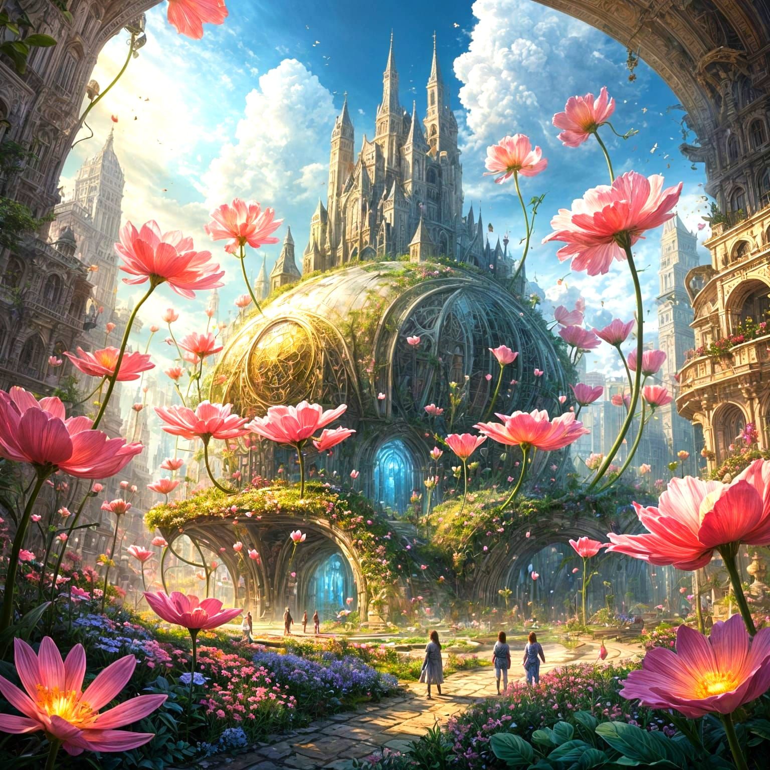 City Nestled Within Gigantic Flower Petals