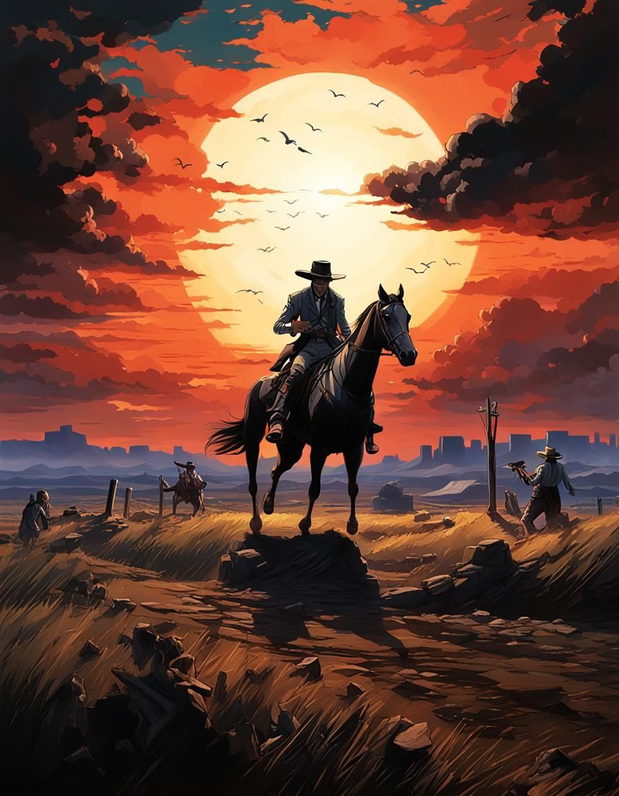 Old West Gunslinger Duel in Anime Art Style