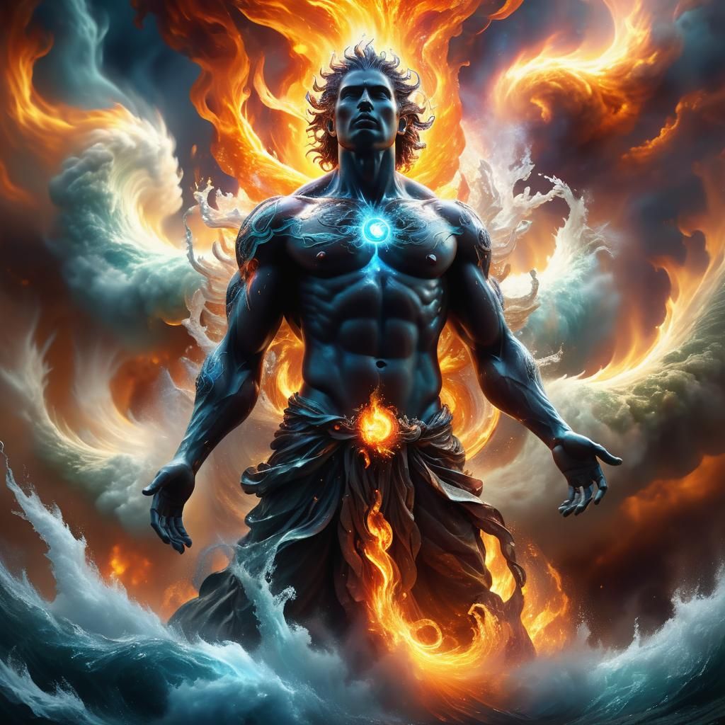 Majestic Elemental Being in a Swirling Vortex