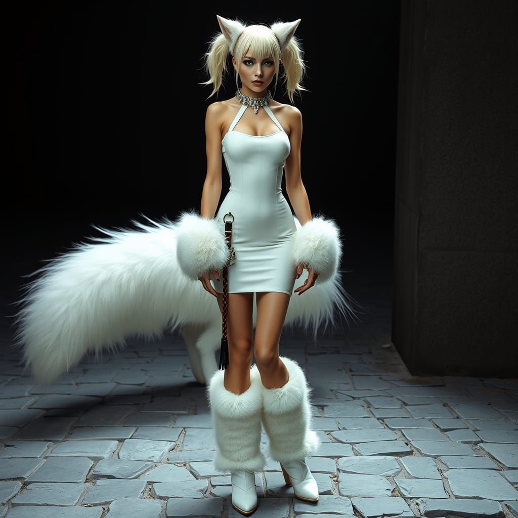 Mysterious Blonde Goddess in Luxurious White Fur