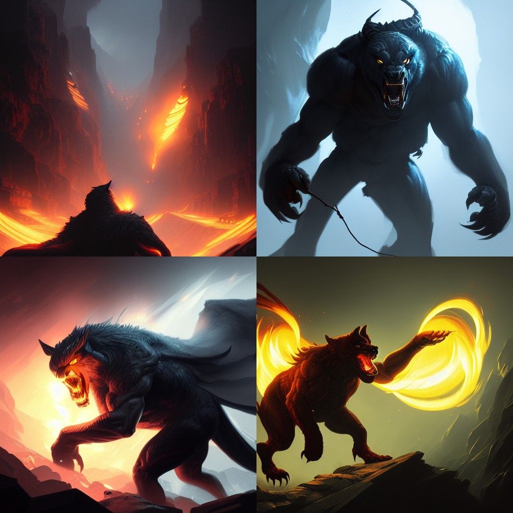 Sinister Balrog Wolf Concept Art in 8k
