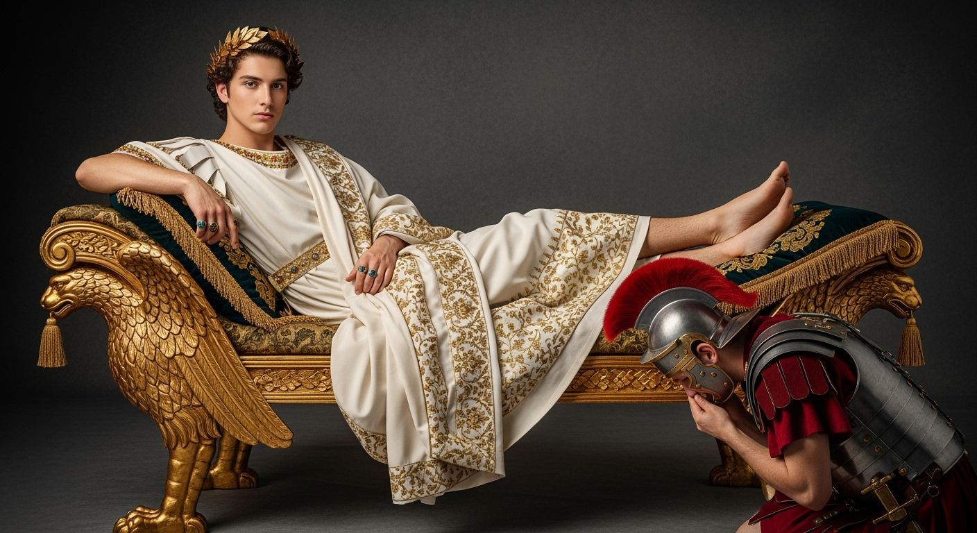 Opulent Roman Emperor on Gold Chaise Longue