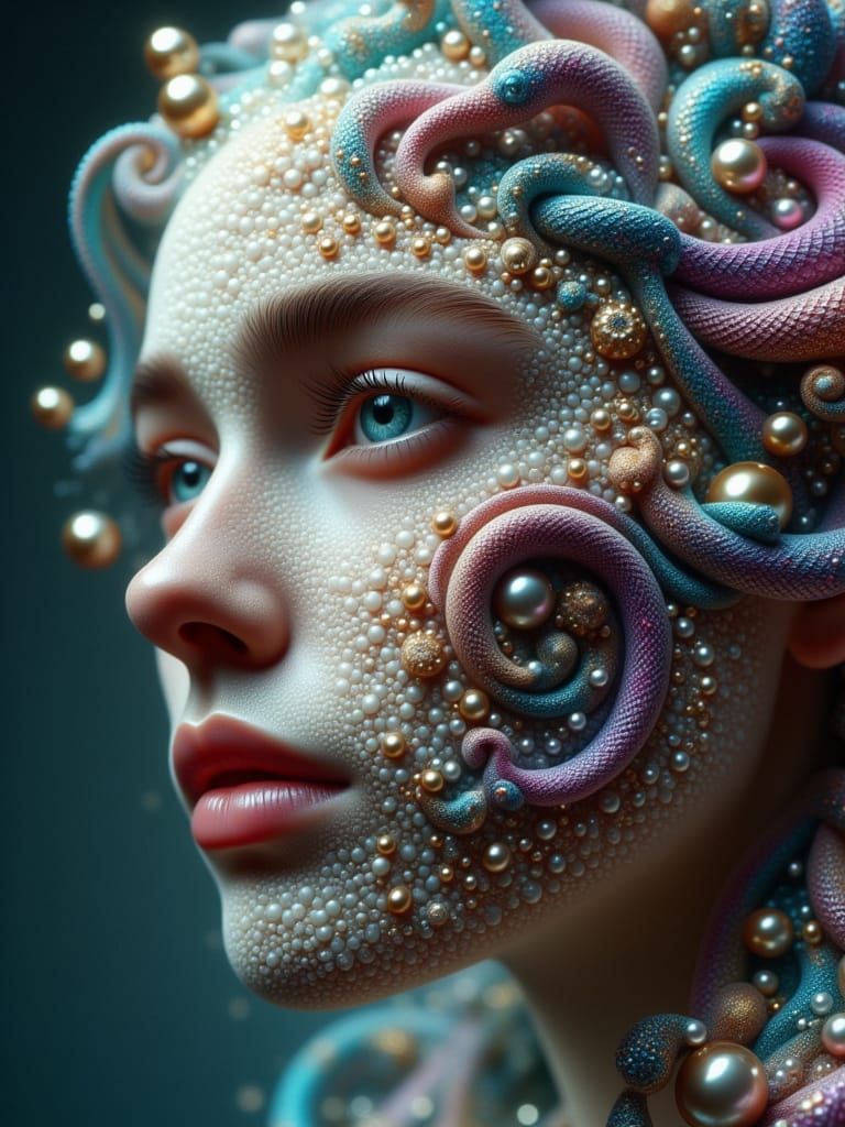 Ethereal Male Face in Iridescent Armor