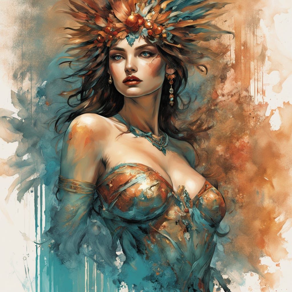 Egyptian Princess in Opulent Alley of Thebes, in a Cyberpunk...