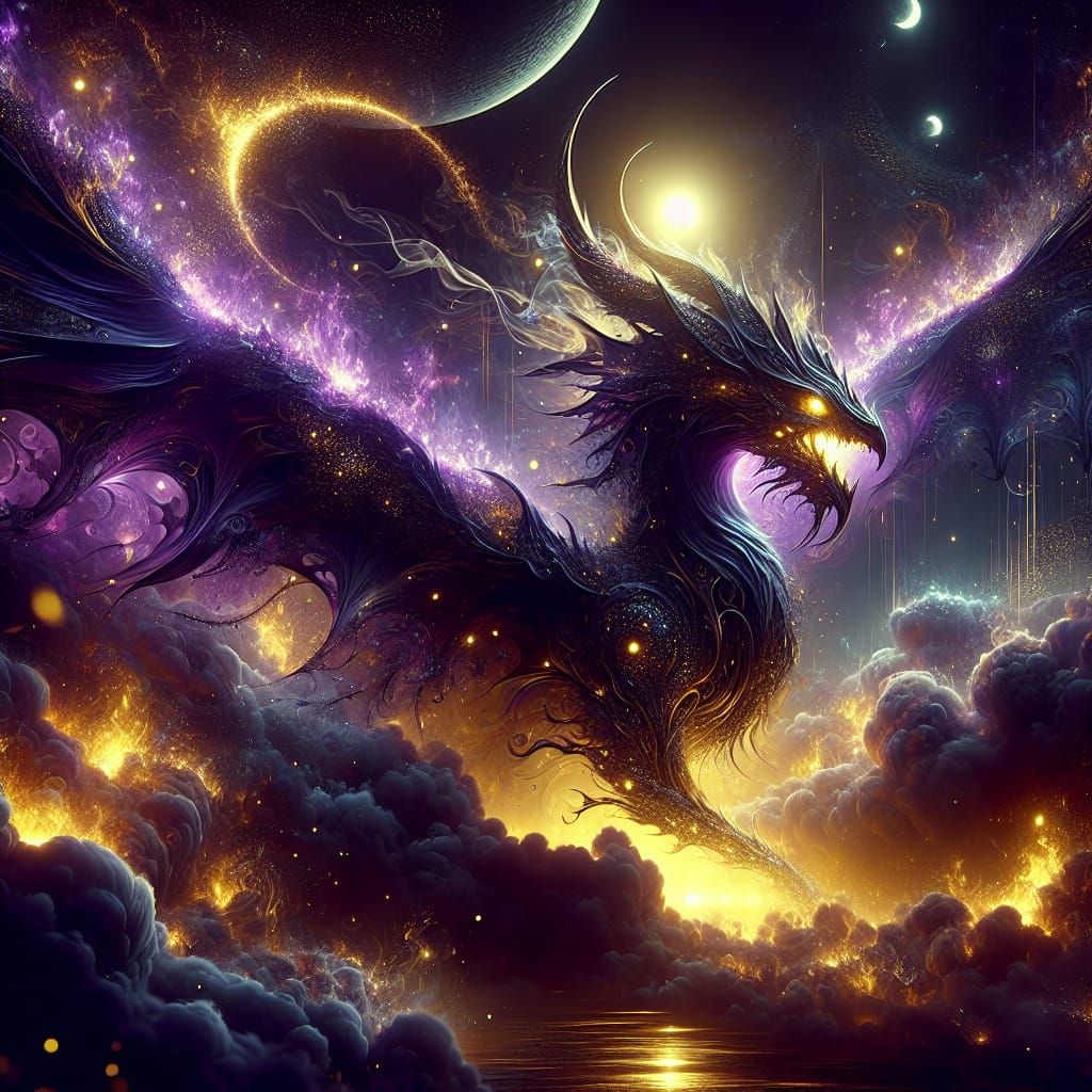 Winged Creatures Soaring Through Fire and Smoke