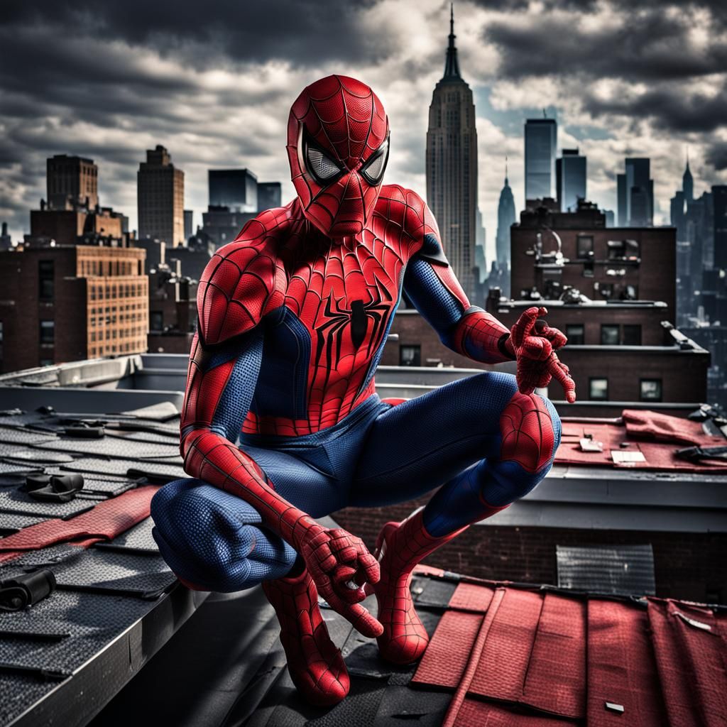 Spiderman in a rooftop in New York