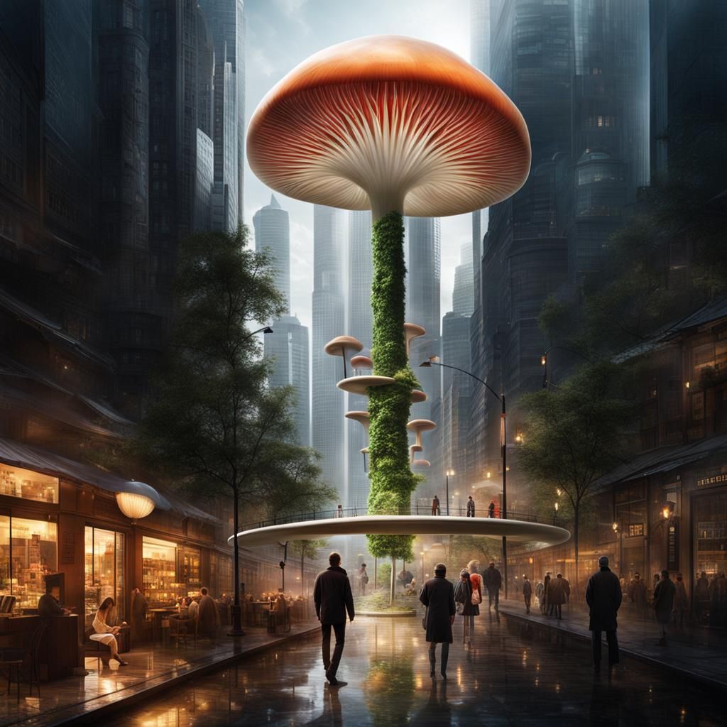 Futuristic City Inside Transparent Mushroom