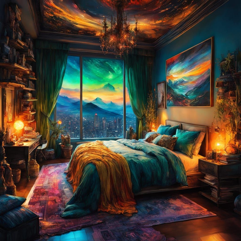 Early 2000s Bedroom in Digital Watercolor Style