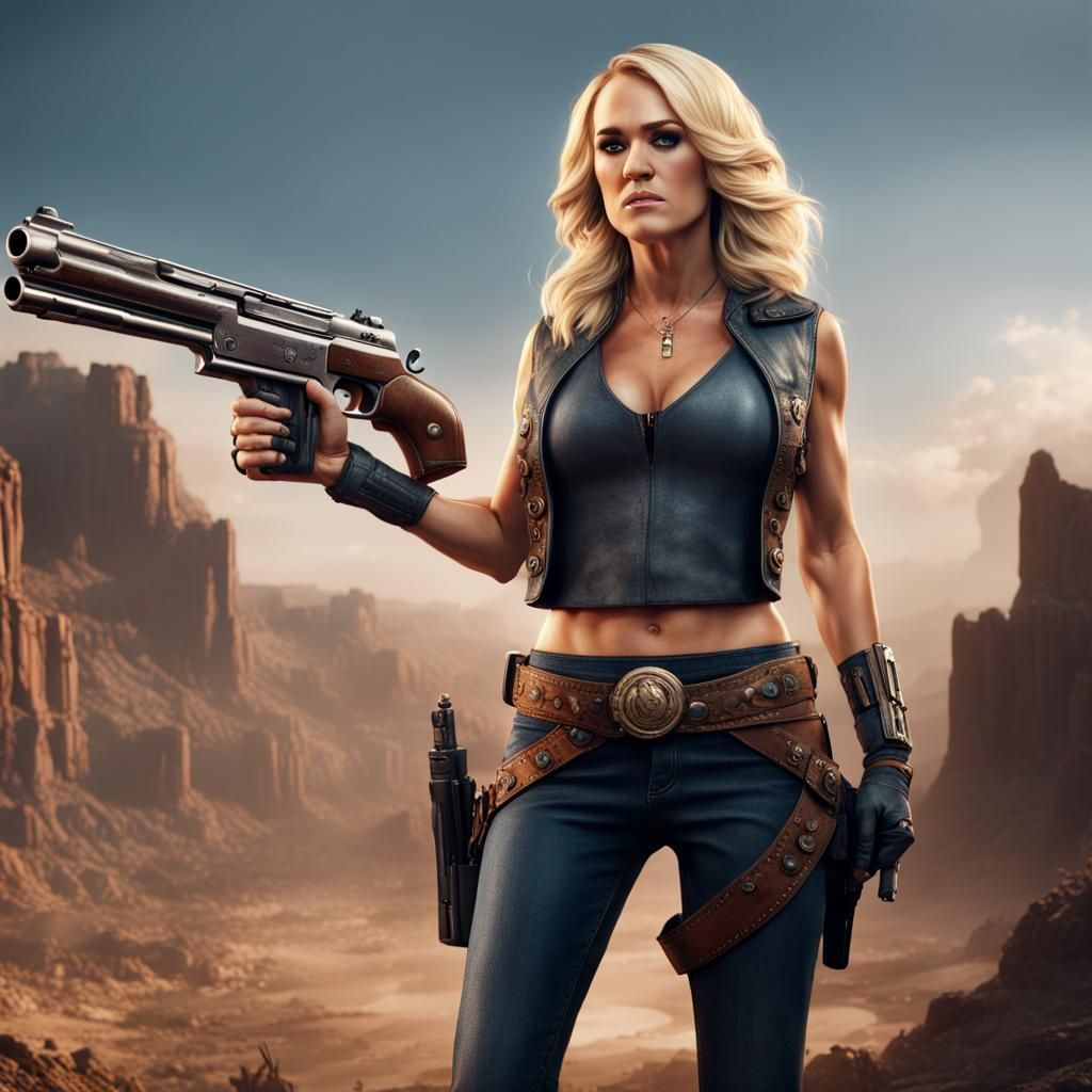 Carrie Underwood with Pistol: Detailed Fantasy Art